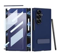 COQUE Étui pour Samsung Galaxy Z Trifold avec Stylet magnétique, étui à Rabat à charnière Pliable avec Film Protecteur et Support Rotatif en Cuir-Bleu