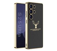 COQUE Étui pour Samsung S25 Ultra, magnétique en Cuir uni plaqué Or électrolytique, étui en Cuir à Motif Litchi pour Samsung Galaxy S25 Ultra 5G-Noir