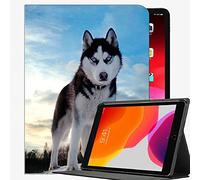 Coque fine pour iPad 8ème génération 10,2" 2020/iPad 7ème génération 2019 Motif chiens Husky Bleu ciel