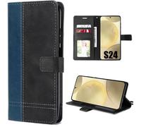 Coque Flip Case - Samsung - Galaxy S24 - Synthétique - Bicolore Bleu Marine-Noir - Protection Mixte