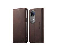 Coque Flip Wallet pour vivo V50 - Cuir PU, Magnétique, Porte-Cartes, Brun