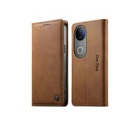 Coque Flip Wallet vivo V50 Cuir PU Porte-Cartes Kickstand Antichoc Marron