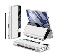 COQUE Fold 7 Étui avec fente pour stylo, charnière pliable, étui à rabat en cuir avec 2 emplacements pour cartes, coque en cuir pour Samsung Galaxy Z Fold 7 - Argent