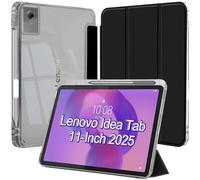 Coque Folio pour Lenovo Idea Tab 11 Pouces 2025 avec Porte-Stylet Noir | Housse Étui Durable Bord en TPU Souple Dos Transparent Support Fin Antichoc Antichute avec Fonction Veille Réveil Automatique