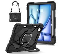 Coque for iPad Air 11 M4 2026/M3 2025/M2 2024, housse antichoc for iPad Air 11 pouces M4/M3/M2 (8e 2026/7e 2025/6e 2024), étui de protection en silicone avec béquille pivotante à 360°(Svart)