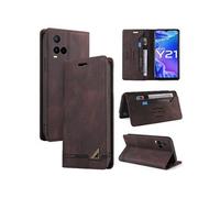 Coque FOXDOCK pour VIVO Y21 protection magnétique anti-chocs, blocage RFID, rabat en cuir, avec fente pour carte et support, compatible avec VIVO