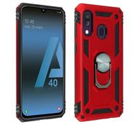 Coque Galaxy A40 Bi matière Rigide et Souple Bague Support Vidéo rouge