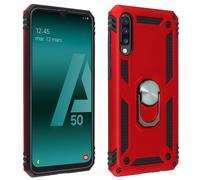 Coque Galaxy A50 Bi matière Rigide et Souple Bague Support Vidéo rouge