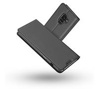 Coque Galaxy A8 2018,Radoo® Ultra Mince en Cuir PU Premium Housse à Rabat Portefeuille [Antichoc TPU] Étui de Bumper Folio à Clapet avec [Fermoir Magnétique] pour Samsung A8 2018(Gris-noir)