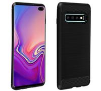 Coque Galaxy S10 Plus Protection Silicone Gel Finition Carbone Effet Alu Brossé