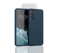 EVETANE Coque Galaxy S22+ Silicone liquide Bleu + 2 Vitres en Verre trempé Protection écran Antichocs