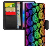 Coque Galaxy S24 Ultra Portefeuille Motif Cachemire Indienne Multicolore Vert Arc En Ciel Coloré Etui Indien Imprimé Fille Samsung