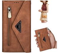 Coque Galaxy S8 Étui à Rabat en Cuir,Sac à Bandoulière Fermeture éclair Portefeuille Housse de Protection avec Cordon Étui Housse Cuir PU Folio Flip Case avec Fonction Stand,Marron