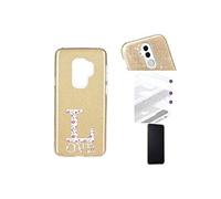 Coque Galaxy S9 PLUS glitter paillettes dore Love fleur liberty