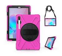 Coque Galaxy Tab S6 10.5 T860 T865 T867, Antichoc Armure Robuste Étui avec Support Rotatif, Dragonne, Bandoulière Réglable et Porte-Crayon, TPU and PC Housse pour Galaxy Tab S6 10.5" (Rose Rouge)