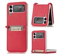 Coque Galaxy Z Flip 3 5G,Étui de Protection pour Carte en Cuir Ultra Mince et Magnifique,Housse de téléphone Pliable pour Samsung Galaxy Z Flip 3 5G-Rouge