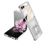 COQUE Galaxy Z Flip 6,étui pour téléphone Portable Ultra Mince en Verre 9H Peinte Brillante,Housse de téléphone Pliable pour Samsung Galaxy Z Flip 6-Parfum Argent