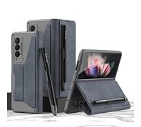COQUE Galaxy Z Fold 3 5G, étui en Cuir Pliable à Rabat Mince avec Fente pour Stylo Velcro Amovible, Housse de téléphone Pliable pour Samsung Galaxy Z Fold 3 5G-Bleu