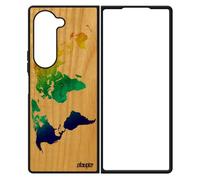 Coque Galaxy Z Fold 6 Bois Silicone Carte Monde Motif Smartphone Effet Planete Pays Atlas Jolie Noir Rouge De Made In France Samsung