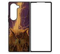 Coque Galaxy Z Fold 6 Bois Silicone Hibou Case Eclair Violet Oiseau Dessin Design Animal Orage Peinture Personnalisé Animaux Samsung