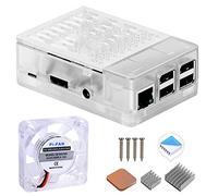 Coque Geeekpi - Pour Raspberry Pi 3 Modèle B + (B Plus) - Avec ventilateur de refroidissement et 3 dissipateurs - Pour Raspberry Pi 3/2 Modèle B (carte Raspberry Pi non incluse) claire