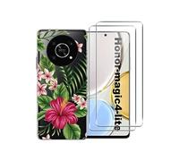 Coque gel fantaisie pour Honor Magic 4 Lite 5G et 2 protections écran verre trempé [Fleur exotique]