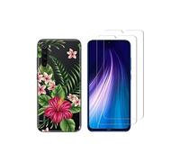 NOVAGO Compatible avec Xiaomi Redmi Note 8 et Redmi Note 8 2021-Pack Complet- Coque Résistante Transparente avec Motifs imprimés + 2 Films vitre de Protection écran Verre trempé (Exotique)