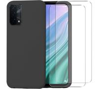 Coque Gel Silicone Liquide Ultra Souple Pour Oppo A54 5g / A74 5g, Lot De 2 Protections Écran En Verre Trempé + Chiffon Microfibre Anti-Rayures - Noir
