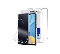 NOVAGO Compatible avec Oppo A15 4G -Pack Complet- Coque Résistante Transparente + 2 Films Protection écran Verre trempé (Transparent)