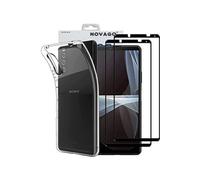 NOVAGO Compatible avec Sony Xperia 10 III -Pack Complet- Coque Résistante Transparente + 2 Films Protection écran Verre trempé (Noir)