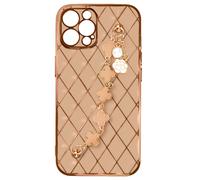 Coque Géométrique iPhone 12 Pro avec Chaine Trèfle à quatre feuilles Rose
