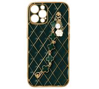 Coque Géométrique iPhone 12 Pro avec Chaine Trèfle à quatre feuilles Vert