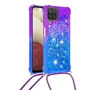 Coque Glitter Liquide Compatible pour Samsung Galaxy A12 / M12 avec Cordon Collier Réglable, Brillante Paillette Quicksands Case Housse, Silicone Antichoc Lanyard Protection Bumper pour Smartphone