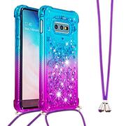Coque Glitter Liquide Compatible pour Samsung Galaxy S8 Plus avec Cordon Collier Réglable, Brillante Paillette Quicksands Case Housse, Silicone Antichoc Lanyard Protection Bumper pour Smartphone
