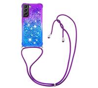 Coque Glitter Liquide pour Samsung Galaxy S21 Plus 5G avec Cordon Collier Réglable, Brillante Paillette Quicksands Case Housse, Silicone Antichoc Lanyard Protection Bumper pour Smartphone