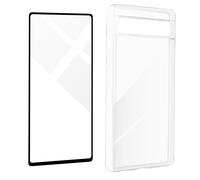 Pack Avizar Coque de Protection Transparente 360° + Verre Trempé Bord Noir pour Google Pixel 6A