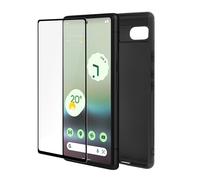 Coque Google Pixel 6a Silicone Gel Souple Noir et Verre Trempé 9H Contour Noir