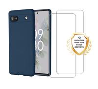 Coque Google Pixel 6a Silicone Liquide Bleue Marine + 2 Vitres En Verre Trempé Protection Écran Antichocs Evetane