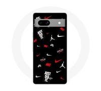 Coque Google Pixel 7a Nike Jordan Blanc Rouge Fond Noir