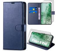 Coque - Google - Pixel 8 Pro - Cuir PU - 2 Verres Trempés - Protection Complète