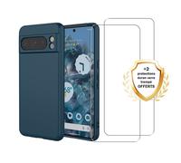 Coque Google Pixel 8 Pro Silicone Liquide Bleue + 2 Vitres En Verre Trempé Protection Écran Antichocs Evetane
