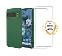 Coque Google Pixel 8 Pro Silicone Liquide Vert Foret + 2 Vitres En Verre Trempé Protection Écran Antichocs Evetane