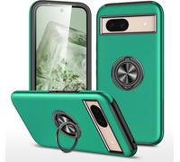 Coque Google Pixel 8a Double Couche Tpu+Pc Antichoc Antirayures Bumper Silicone Grip Antidérapant Anneau Métallique Support Rotatif 360° Vert