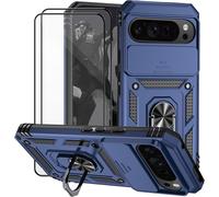 Coque Google Pixel 9 Pro Xl - Protection Caméra Coulissante, Antichoc Tpu+Pc, Support Anneau 360°, Verre Trempé Inclus, Bleu