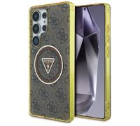 Coque Guess 4G Glitter Triangle Buttons MagSafe pour Samsung Galaxy S25 Ultra (marron)