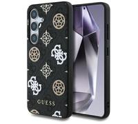 Coque Guess 4G imprimée pivoine colorée MagSafe pour Samsung Galaxy S25 (noir)