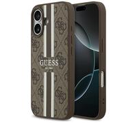 Coque Pour IPhone 17 Guess MagSafe En Cuir Synthétique Marron Avec Logo Rayures