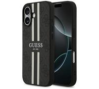 Coque Pour iPhone 17 Guess MagSafe En Cuir Synthétique Gris Avec Logo Et Rayures