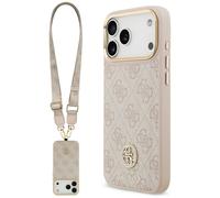 Coque Guess 4G Strass Logo & Big Strap Métal Buttons MagSafe Étui pour iPhone 17 Pro Max Rose