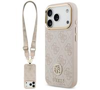 Coque Guess 4G Strass Logo & Big Strap Métal Buttons MagSafe Étui pour iPhone 17 Pro Rose